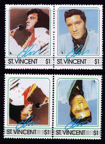 ELVIS PRESLEY, St VINCENT $1, INVERTED CENTRE PAIR WITH NORMAL, MNH, RARE!