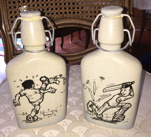 RARE Vincent Sports Stone?CERAMIC? Cricket/Soccer Flip/Swing Top FLASK Bottle(s)