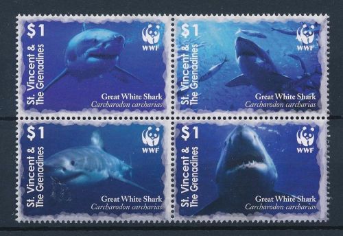 [33320] st. vincent &amp; grenadines 2006 marine life sharks wwf mnh