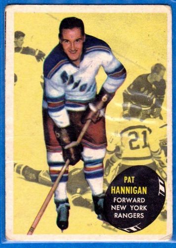 1961-62 topps hockey card# 58 pat hannigan (new york rangers)  (rc)
