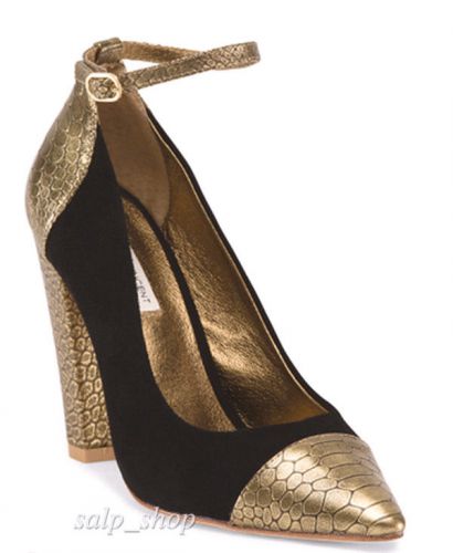 CYNTHIA VINCENT LEATHER Suede Pump/Hills/Size 7.5/Black Gold/$295/New in Box