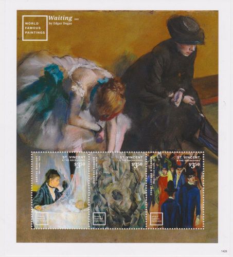 St Vincent - Art, Paintings: Waiting by Degas, 2014 - Sheetlet of 3 MNH