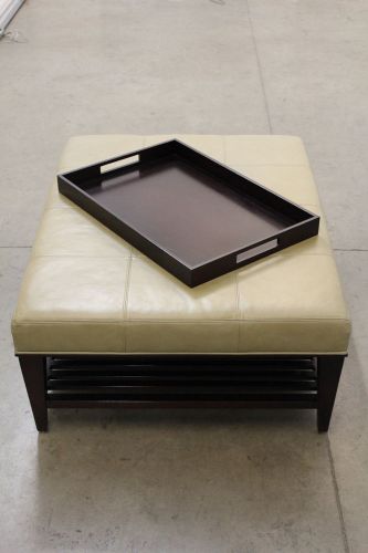 Barbara Barry Leather Cocktail Ottoman Vento Dark and Beige Leather