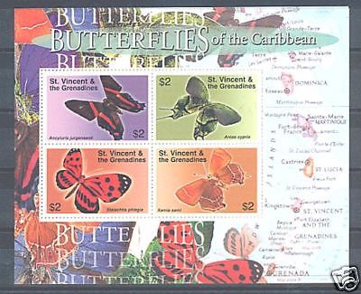 St. vincent &amp; grenadines 2007 butterflies s/sheet mnh