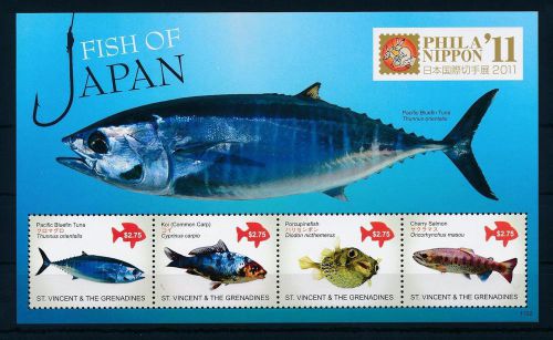 [33356] st. vincent &amp; grenadines 2011 marine life fish tuna salmon mnh sheet