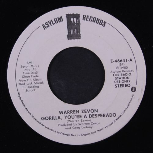 WARREN ZEVON: Gorilla, You&#039;re A Desperado / Mono 45 (dj) Rock &amp; Pop