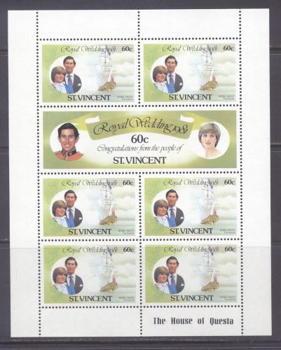 St. vincent 1981;royal wedding; 3 sheets of 7 stamps; sc # 627-632 ; mnh