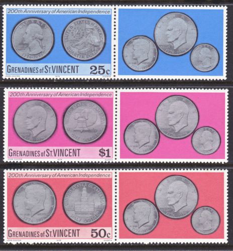 St vincent #81 to 83 mint nh with tabs 1975 coins (z_39)