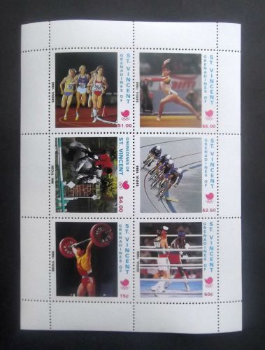 St vincent-1988-olympic games minisheet-seoul-6 stamps-mnh