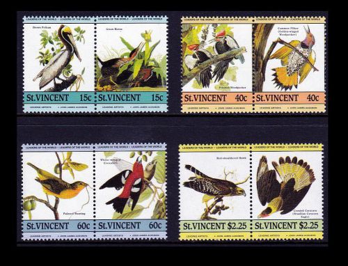 St. Vincent 1985 Audubon Birds in Set of Four Setenant Pairs of Stamps MNH