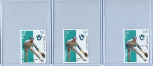 (3) 1989 Gary Sheffield RC St Vincent RARE Stamps (2) CA Earthquake (1) SPECIMEN