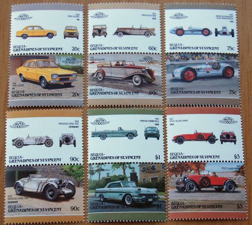 Auto 100 cars grenadines of st vincent bequia 12 stamps mnh ( 6 pairs )