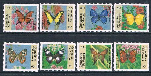 Gren st vincent 1989 butterflies sg635/42 mnh