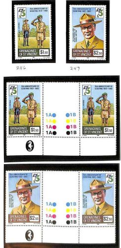 St. vincent grenadines boy scouts scott #246-47 stamp set &amp; gutter pairs mnh &#039;82