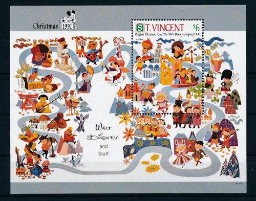[23266] st. vincent 1991 disney christmas cards mnh