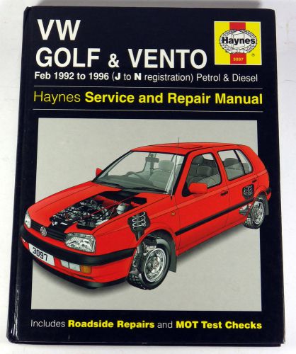 Haynes service and repair manual 3097 v w golf &amp; vento 1992 - 1996. (j to n reg)