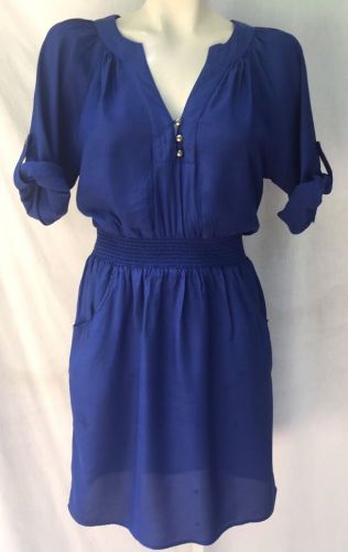 ANTHROPOLOGIE TWELFTH STREET BY CYNTHIA VINCENT BLUE NOTCHED V-NECK DRESS S $355
