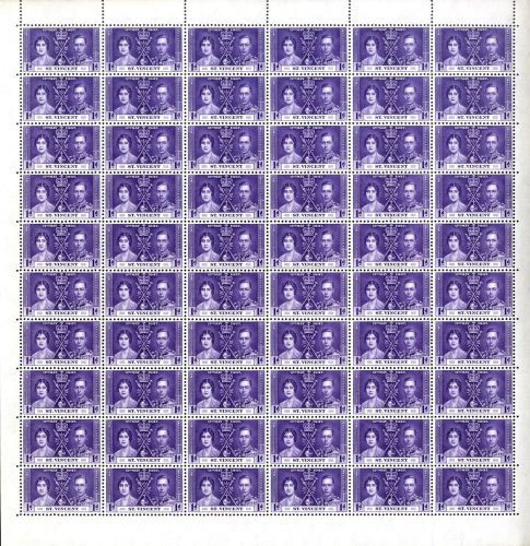 St vincent - sg 146 - 1937 - coronation - 1d. violet in sheet of 60 - mnh