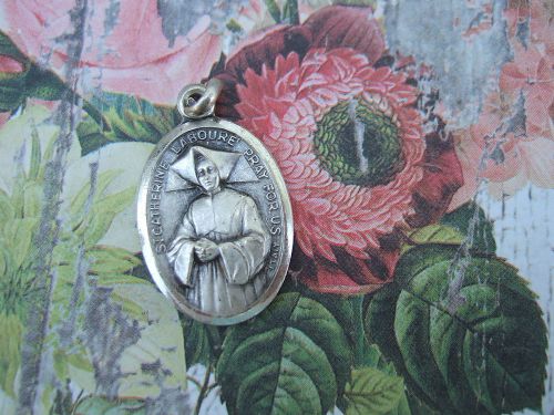 Vintage Catholic Medal ST. CATHERINE LABOURE &amp; Saint VINCENT dePaul