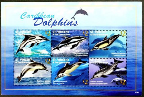 B189 st. vincent 2010 caribbean dolphins minisheet mint nh