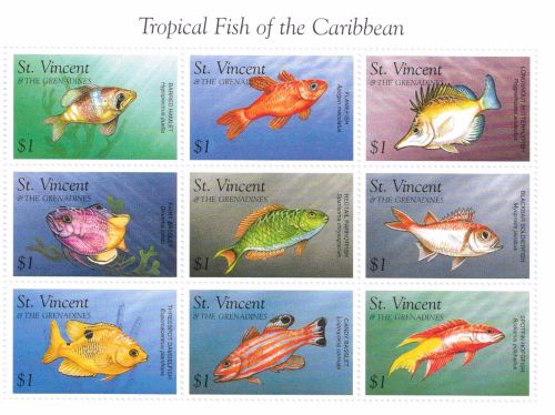 St. Vincent - Tropical Fish of the Caribbean, 1996 - Sc 2333 Sheetlet of 9 MNH
