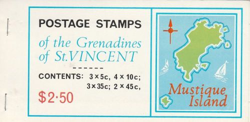 GRENADINES OF St VINCENT BOOKLET 1976 MUSTIQUE ISLAND 10 STAMPS FACE VALUE $2.5