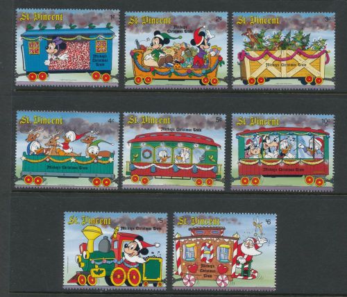St vincent 1988 christmas, mickey&#039;s christmas train set of 8