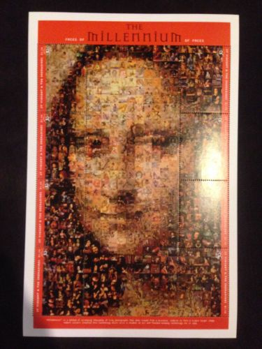 St vincent - 1999 mona lisa photomosaic - 8 stamp sheet faces of the millennium