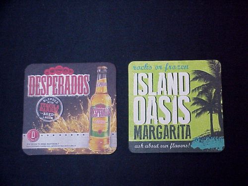 2 square beer coasters new unused featuring island oasis margarita &amp; desperados