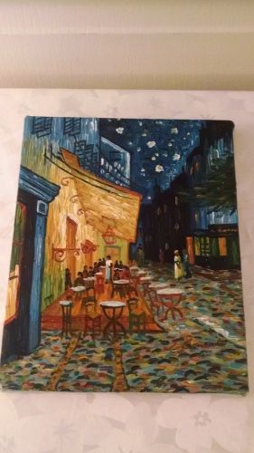 Original oil latex painting copy of vincent van gogh&#039;s cafe terrace   8&#034; x 10&#034;