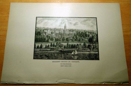 Antique Print 1886 ACADEMY MOUNT ST. VINCENT On-The-Hudson, New York City