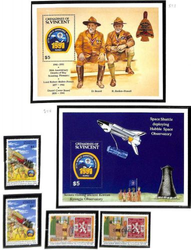 St. vincent grenadines boy scouts scott #801-04 souvenir sheets &amp; stamp specimen