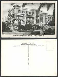 Malta old real photo postcard hasting&#039;s garden molino a vento valletta buildings