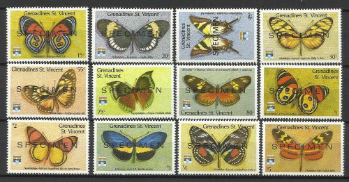 St vincent 1992 butterflies specimen opt 12v mnh