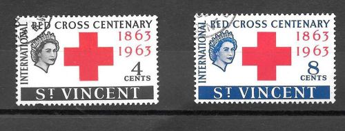 St.vincent :  1963 &#034;red cross&#034; pair - fine / used