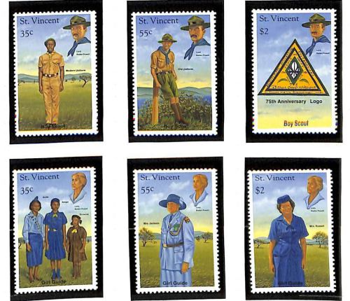 St. vincent &amp; grenadines boy scouts scott #1280-87 stamp set &amp; s/s mnh 1989