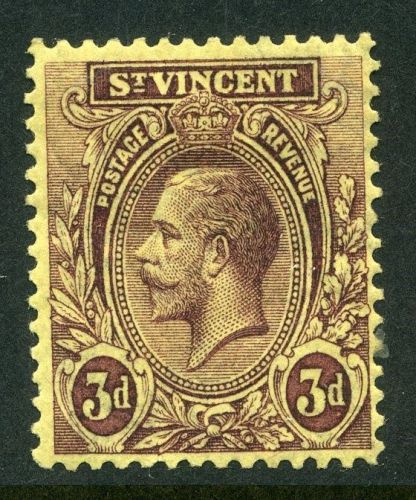 St.vincent;  1921 early gv issue mint hinged 3d. value