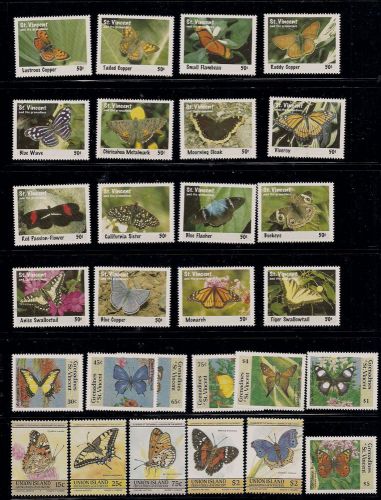 World wide butterfly collection st. vincent 2 pages stamps from multiple sets