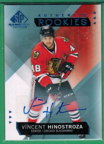 2015-16 SP GAME USED HOCKEY VINCENT HINOSTROZA AUTO RC BLACKHAWKS