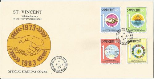 St. vincent 1983 treaty of chaguaramas set used on fdc as per scan