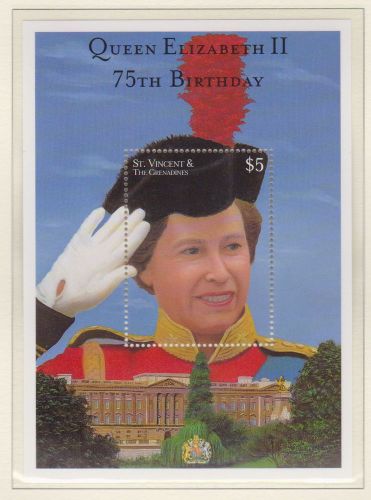 St vincent &amp; the grenadines $5 queen elizabeth ii 75th birthday 2001 stamp sheet