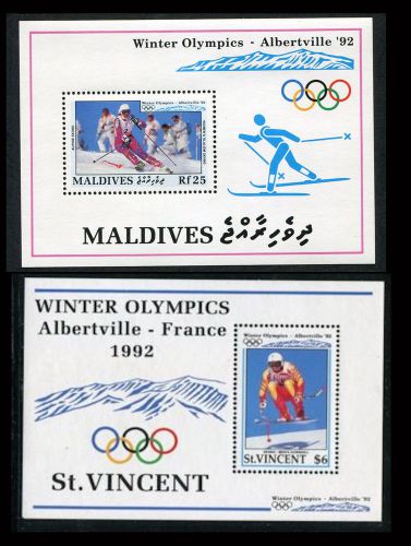Maldives/St Vincent Albertville Winter Olympics Mini Sheets. 1992. MNH. #665