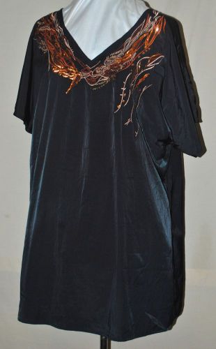 CV BY CYNTHIA VINCENT GORGEOUS V-NECK TUNIC WITH BEADING &amp; EMBROIDERY BLACK 1X