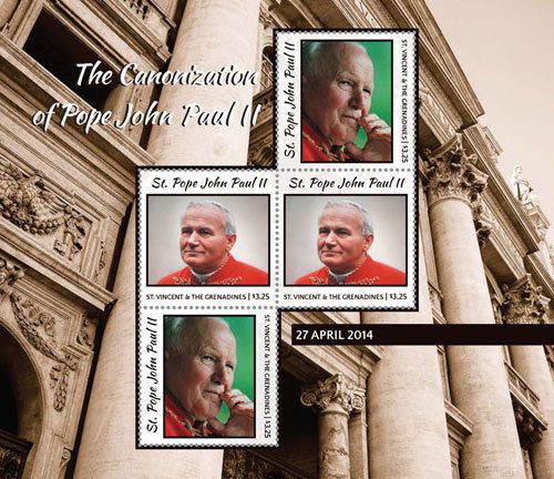 St Vincent - Pope John Paul II, 2015 - 1540 Sheetlet of 4 MNH