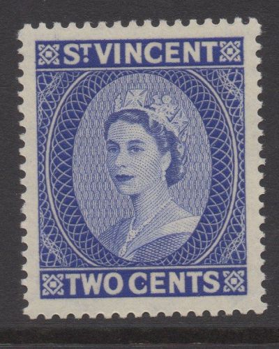 St.vincent;  1955 early qeii issue fine mint hinged 2c. value