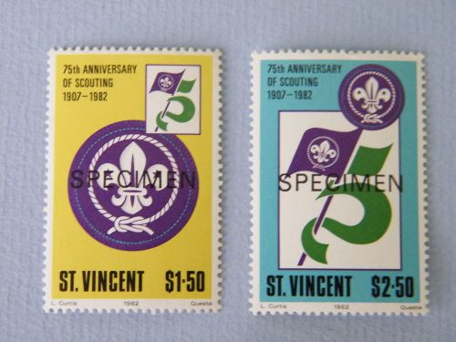 1982 st vincent 75th anniversary of scouting set overprinted specimen. mnh.