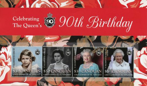 Canouan gren st vincent 2016 mnh queen elizabeth ii 90th birthday 4v m/s stamps