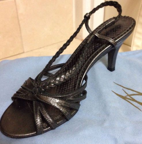 J vincent gray silver metallic 6 m leather braid heels strappy sandal shoes