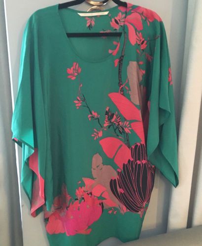 Twelfth Street by Cynthia Vincent Silk Palm Print Floral Tunic Silk Dress XS