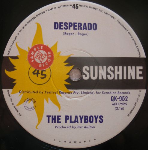 Playboys-normie rowe-desperado oz sunshine label-45 sample-1965